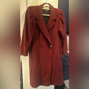 Vintage Peabody House Red/Black Herringbone Tweed Double Breasted Peacoat